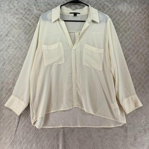 MacDougal And Houston Tops - MacDougal And Houston Womans 2 Blouse Cream White Sheer Long Sleeve Button Up